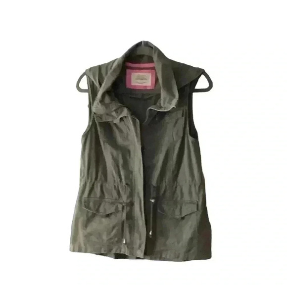 Ashley Outwear medium Olive Green Hooded Cargo Vest Utility zip snap - Picture 1 of 3